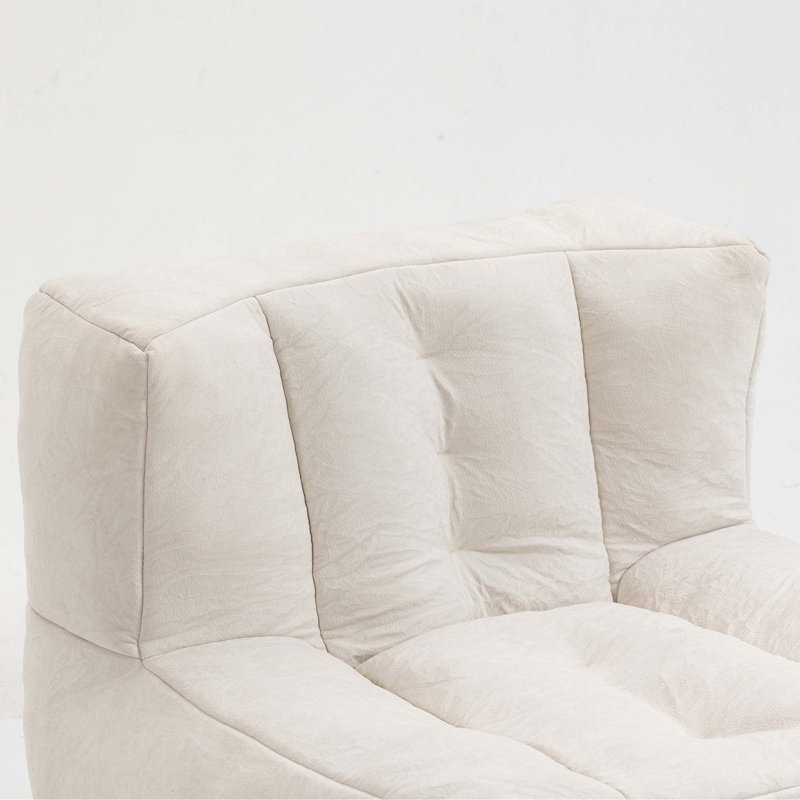 Fauteuil à billes moelleux avec mousse à mémoire de forme et repose-pieds, Velours blanc