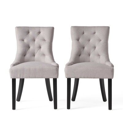 Chen Dining Chair Set Of 2, Light Gray Fabric, Tufted Back, Wood Frame