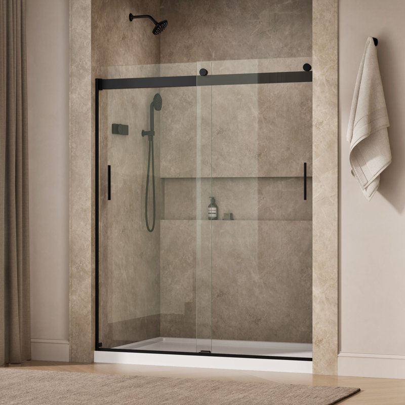 Levity 74" H x 59.63" W Bypass Shower Door with CleanCoat Technology, Matte Black, Crystal Clear