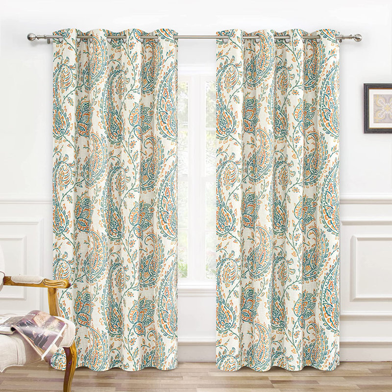 Kamsy Linen Curtain, Orange/Sage