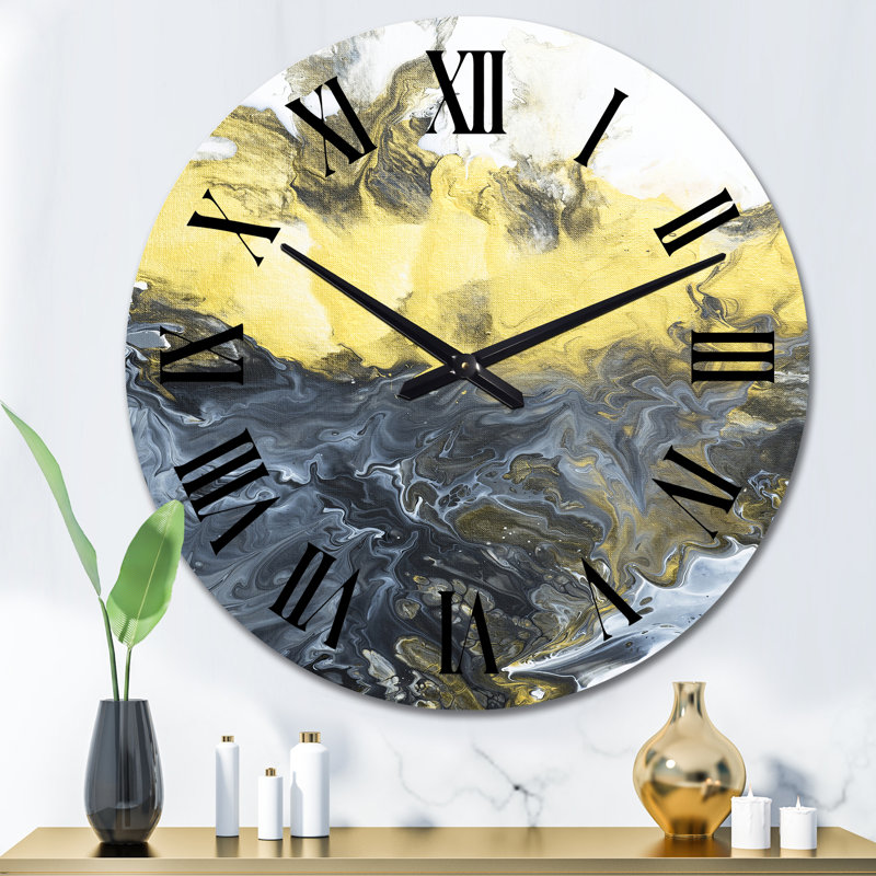 Horloge murale moderne, rivière de marbre jaune dans l'art liquide III, Grand