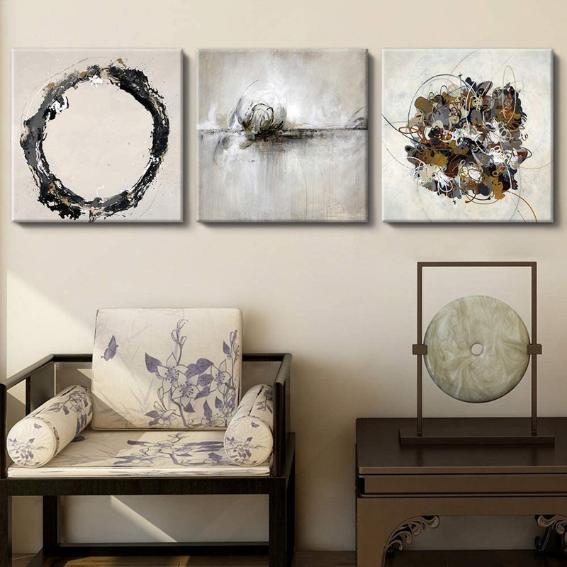 «Abstract Lines Trio», peinture sur toile tendue 3 pièces, H 12 po x l 36 po x P 1,5 po