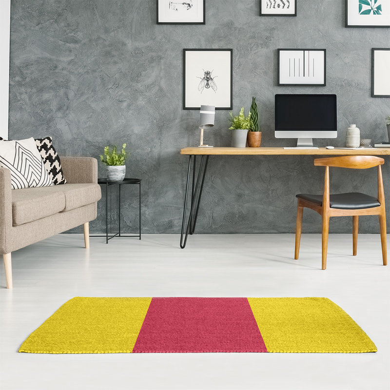 Tapis jaune/rouge tissé à plat St Louis, Rectangle 5 pi x 7 pi, Oui