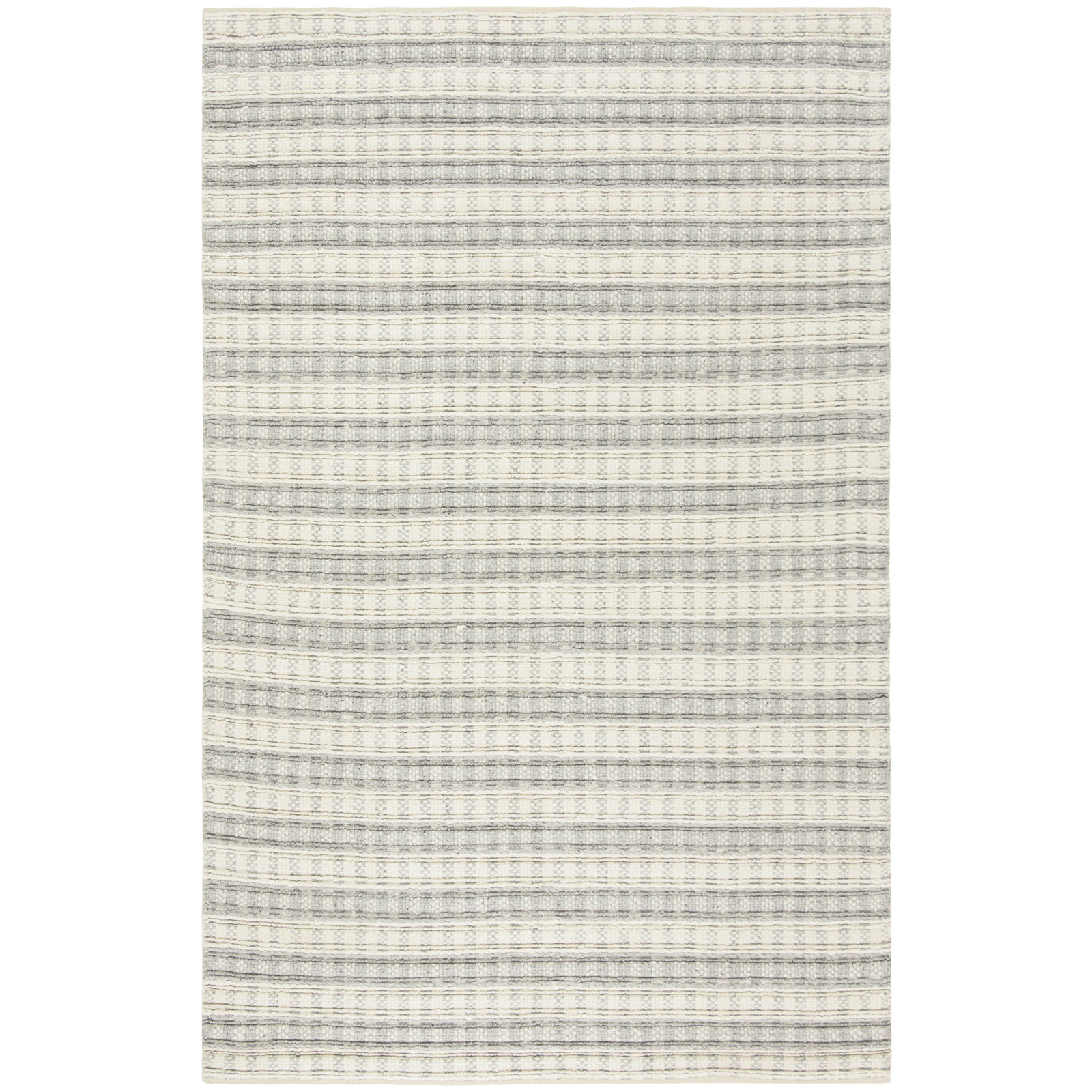 Russo Gray Ivory Hand-Woven Striped Silk Rug, Rectangle 5' x 8'