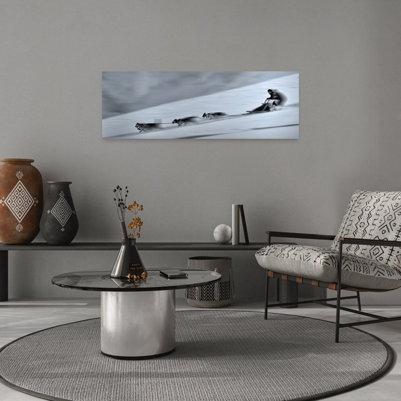 «Speedy Sled Team Abstract Contemporary Dog Winter Landscape», art mural, H 12 po x l 36 po