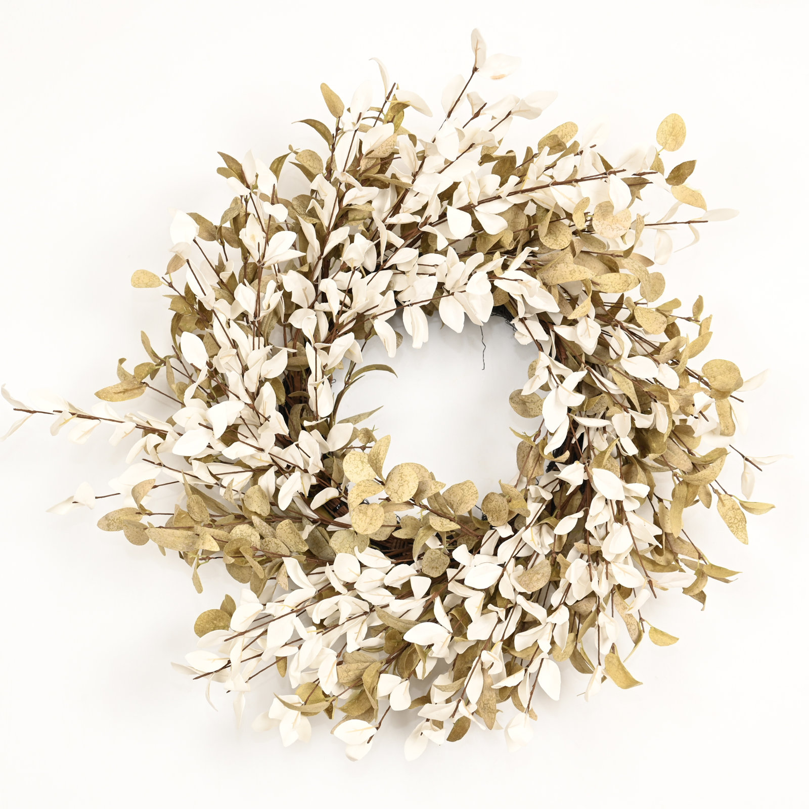 24" Handcrafted Eucalyptus No Holiday Wreath, White