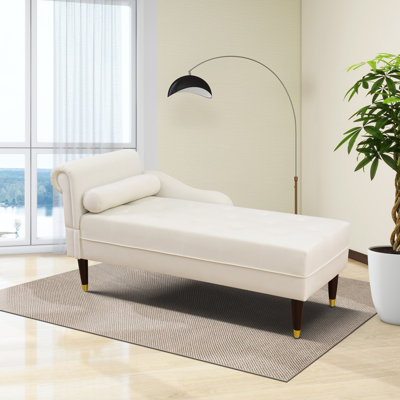 Chaise longue de salon en tissu sherpa blanc avec structure en bois massif