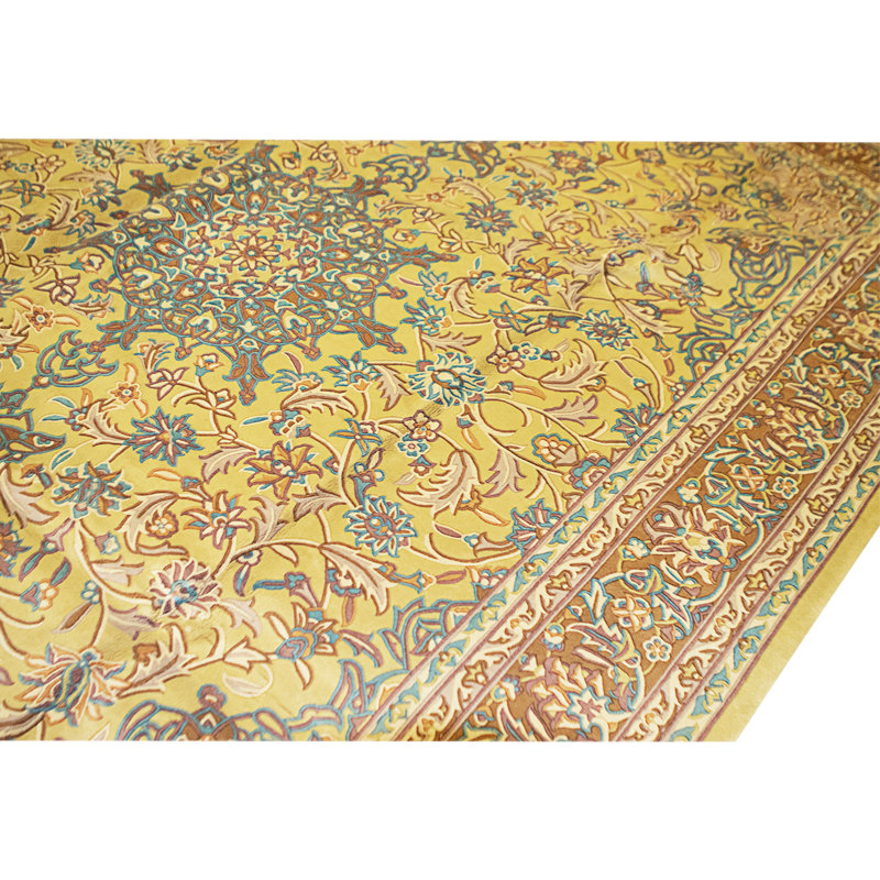 Hand Knotted Wool Area Rug in Gold