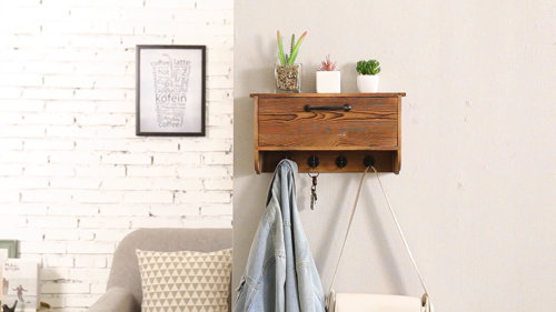 Millwood Pines Wall Mounted Burnt Wood Shoe Rack Storage