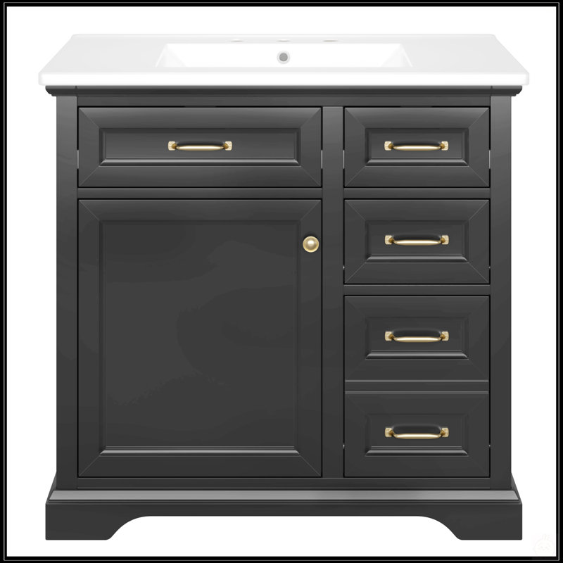 Meuble-lavabo de 36 pouces avec lavabo en céramique, charnières à fermeture en douceur et solutions de rangement multiples pour les salles de bain modernes.