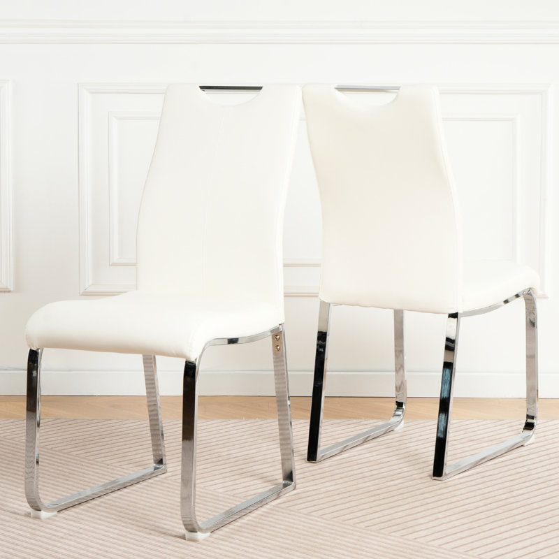 De 2 chaises de salle à manger en polyuréthane blanc moderne - Revêtement en tissu, pieds en métal galvanisé. Convient à la décoration intérieure. Détente ergonomique, réduit la fatigue. Siège en éponge douce, contour gracieux. Base, silencieux