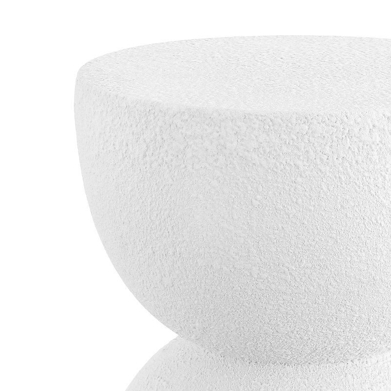 Greta 18" Modern White Frosted Textured Hourglass Indoor/Outdoor Stool & Side Table, All-Weather Patio Accent End Table