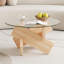 Table basse en verre 33,4 po de diamètre avec surface trempée et pieds en bois transparents de 33,4 po pour les espaces de vie