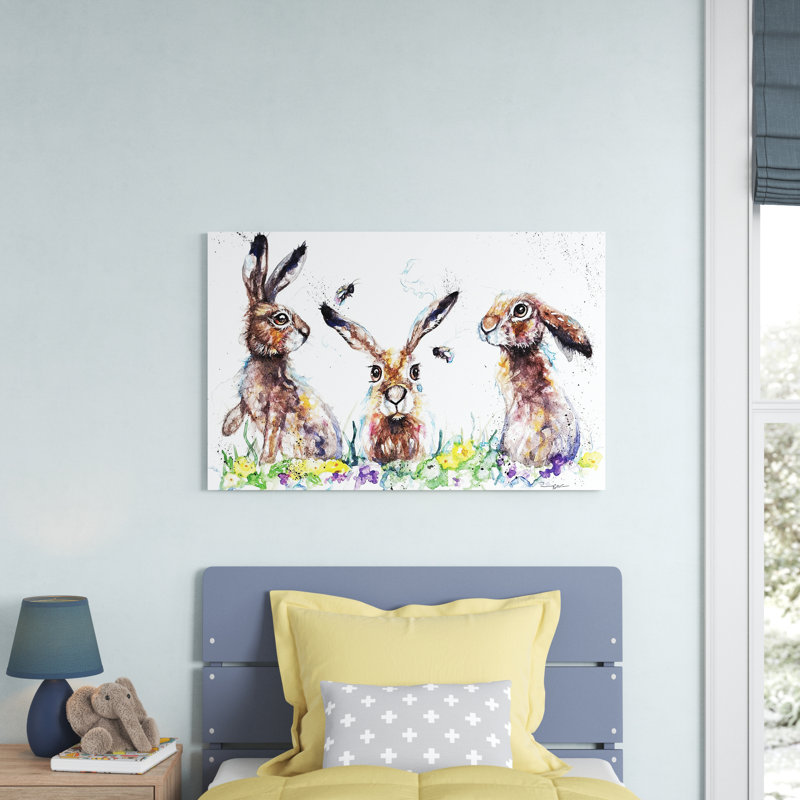 Hares And Bees by BebesArts - Painting on Canvas, 20.32 cm H x 30.48 cm W, Wrapped Canvas
