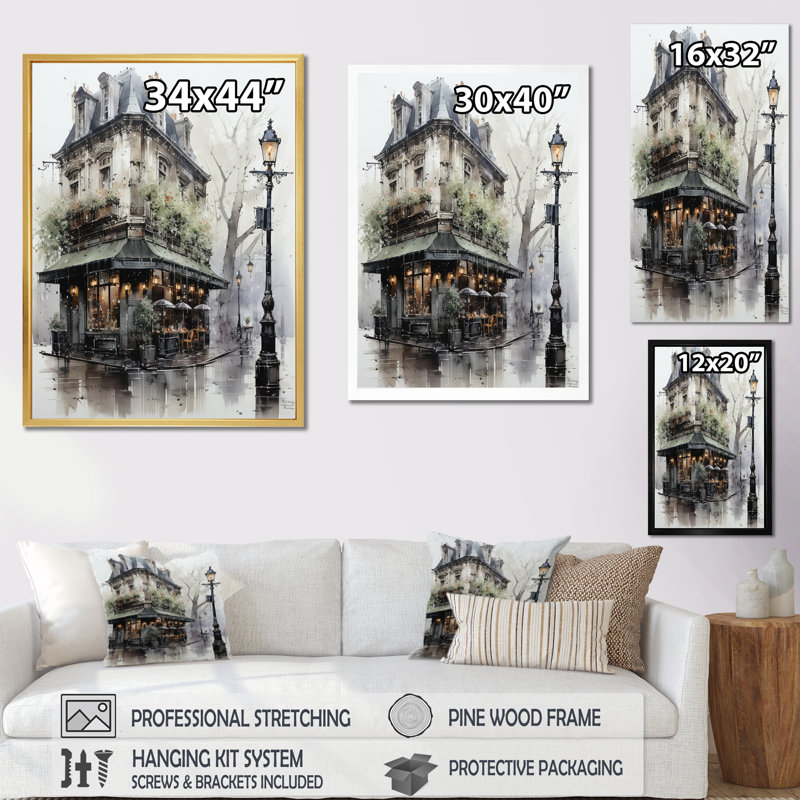 Paris Montmartre Mist - art mural Paris, H 20 po x l 12 po x P 1 po, Cadre flottant blanc