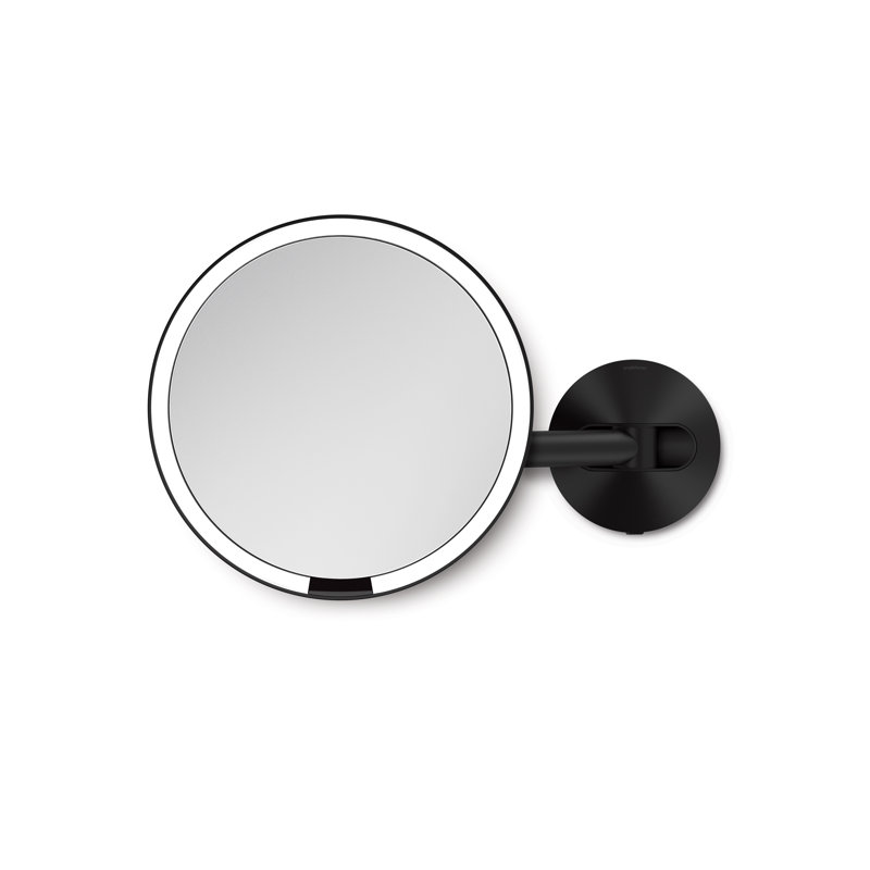 Simplehuman 8" Round Wall Mount Sensor Makeup Mirror, 5X Magnification, Hard-Wired, Stainless Steel, Black