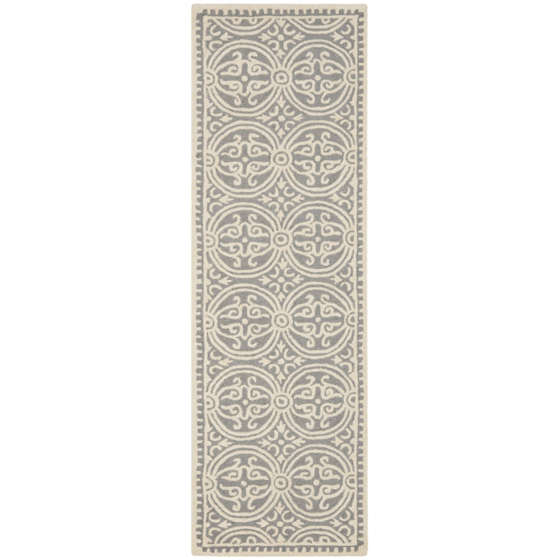 Tapis géométrique en laine touffeté à la main Sadik, Tapis de couloir 2 pi 6 po x 14 pi