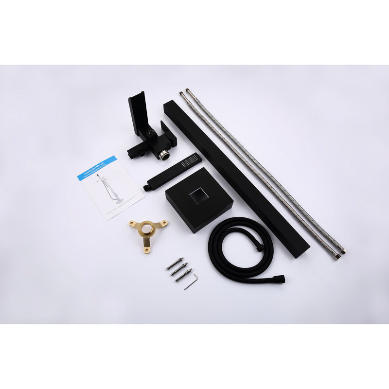 Robinet de baignoire en acier inoxydable noir mat avec douche à main et cascade - débit élevé, rouille et corrosion, autoportant pour une salle de bain paisible Acier, bec, moderne