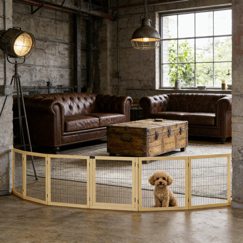 6-Panel Folding Dog,Wooden Pet Gate