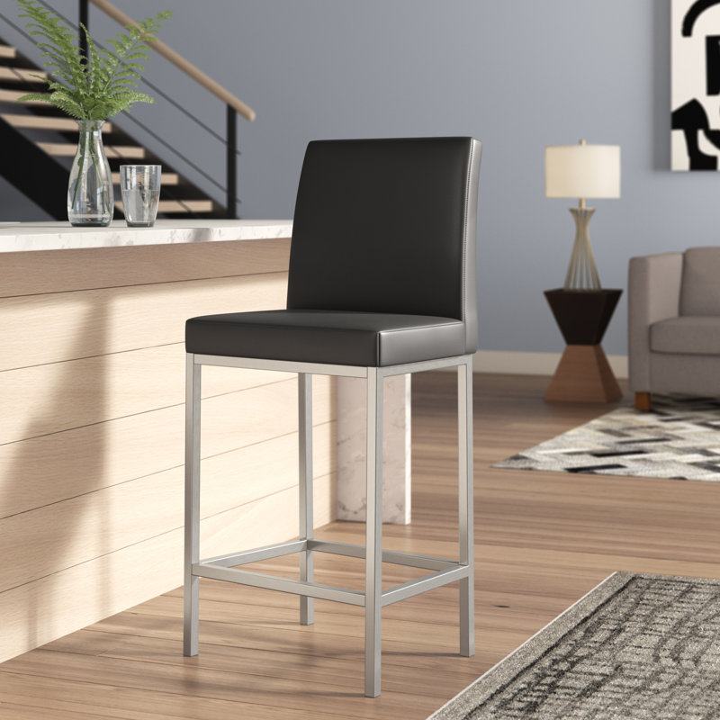 Upholstered Counter Stool with Metal Frame, Black