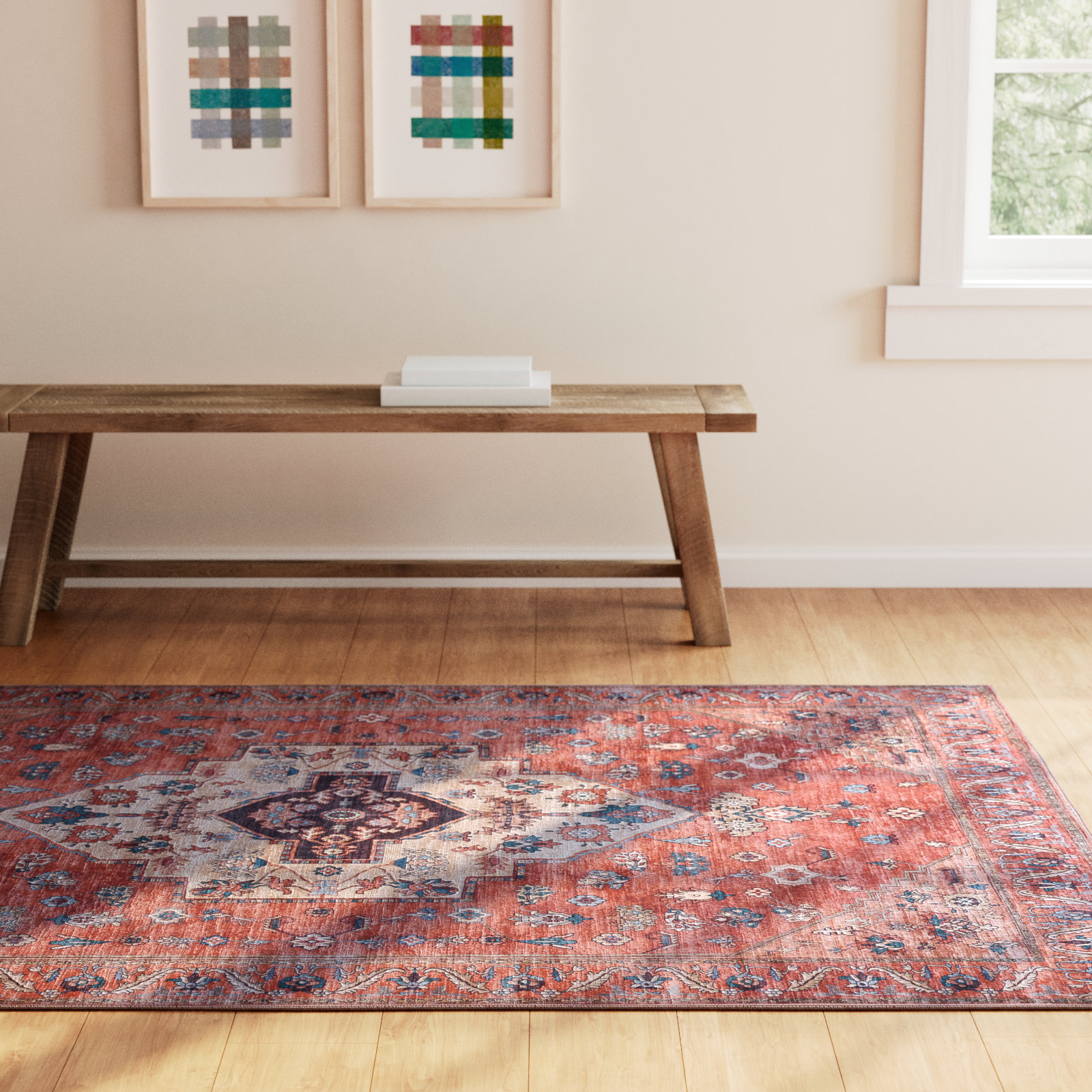 Lisle Rust Multi Washable Oriental Rug, Rectangle 5'3" x 7'3"