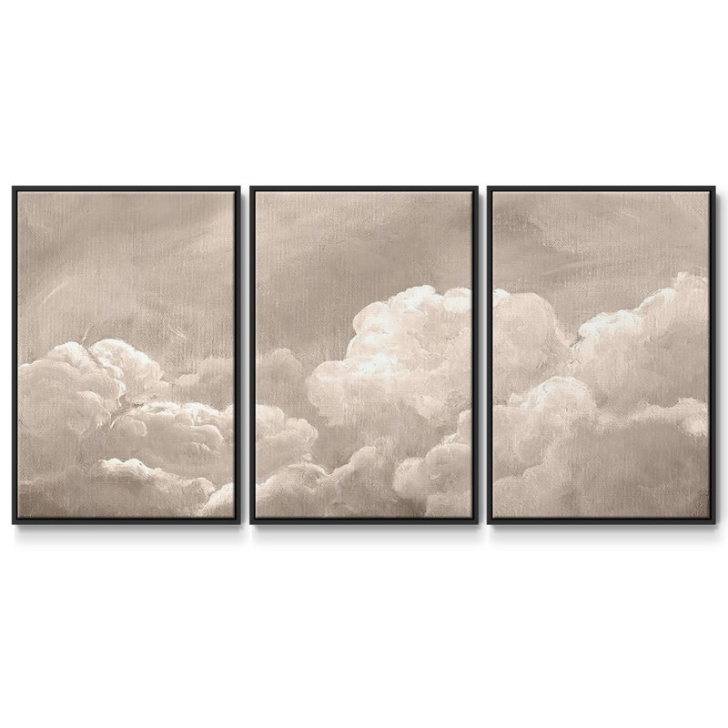 Painted Clouds I - 3 pièces avec cadre flottant, Noir, H 36 po x l 75 po x P 2 po