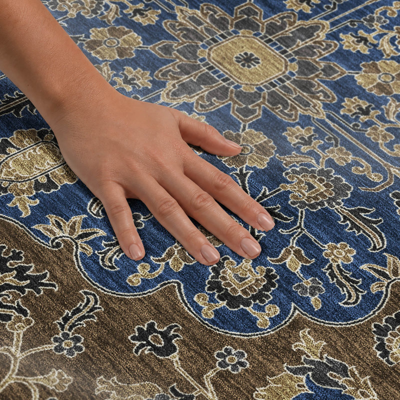 Tapis traditionnel lavable à la machine Premium Premium AMF2463, Marine, 10 pi x 14 pi
