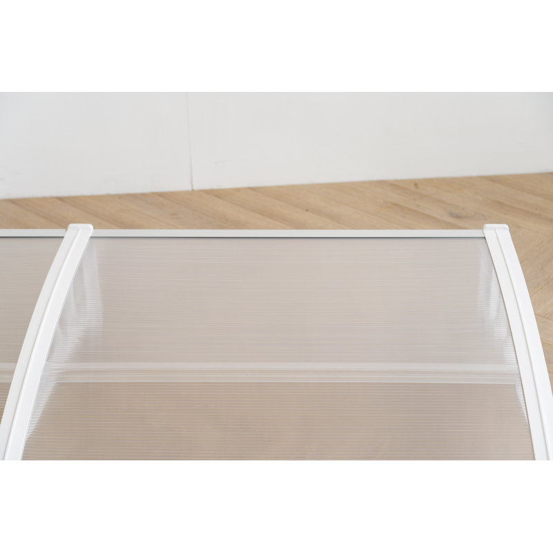 Window Awning Outdoor Polycarbonate Front Door Patio Cover Garden Canopy, 11"H x 38"W x 116"D, White/Clear