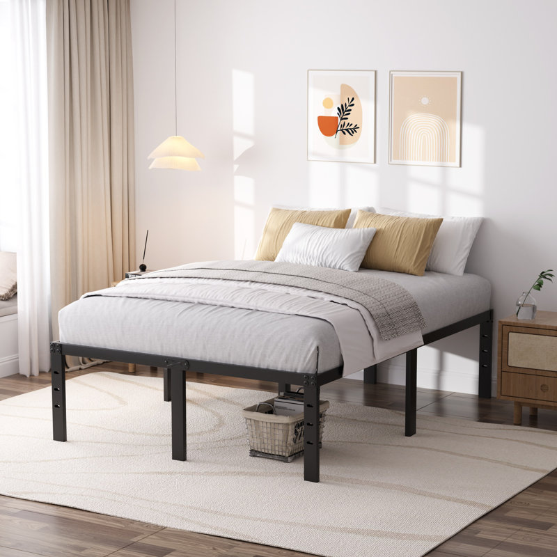 Alwyn Home Bed Frame No Box Spring Need 16 Inch Heavy Duty Tall Platform Bed Frame, Queen