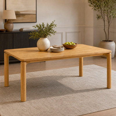 70.28" Rubber Wood Dining Table, Natural Finish Rectangular Kitchen Table with Round Thick Legs, Solid Wood Dinner Table for Dining Room, Kitchen & Re