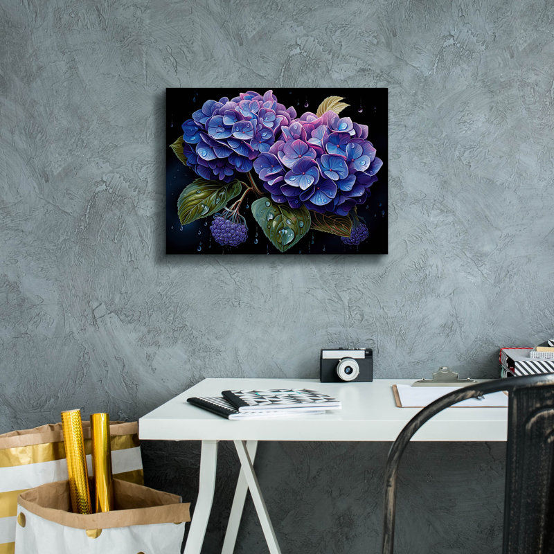 «Blue Hydrangea» par Momart, art mural sur toile, H 12 po x l 16 po x P 0,75 po