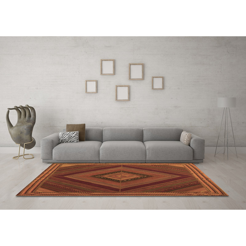 Tapis contemporains brun lavable à la machine 2644, Rond 5 pi