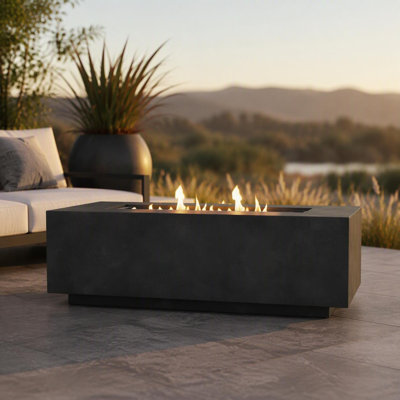 Concrete Outdoor Propane Fire Pit Table for Patio Deck, 30 Inch Low-Profile Gas Fire Bowl with Lava Rock, Push-Button Ignition, Weather-Resistant