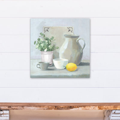 Nature morte au citron et aux verts - peinture sur toile tendue