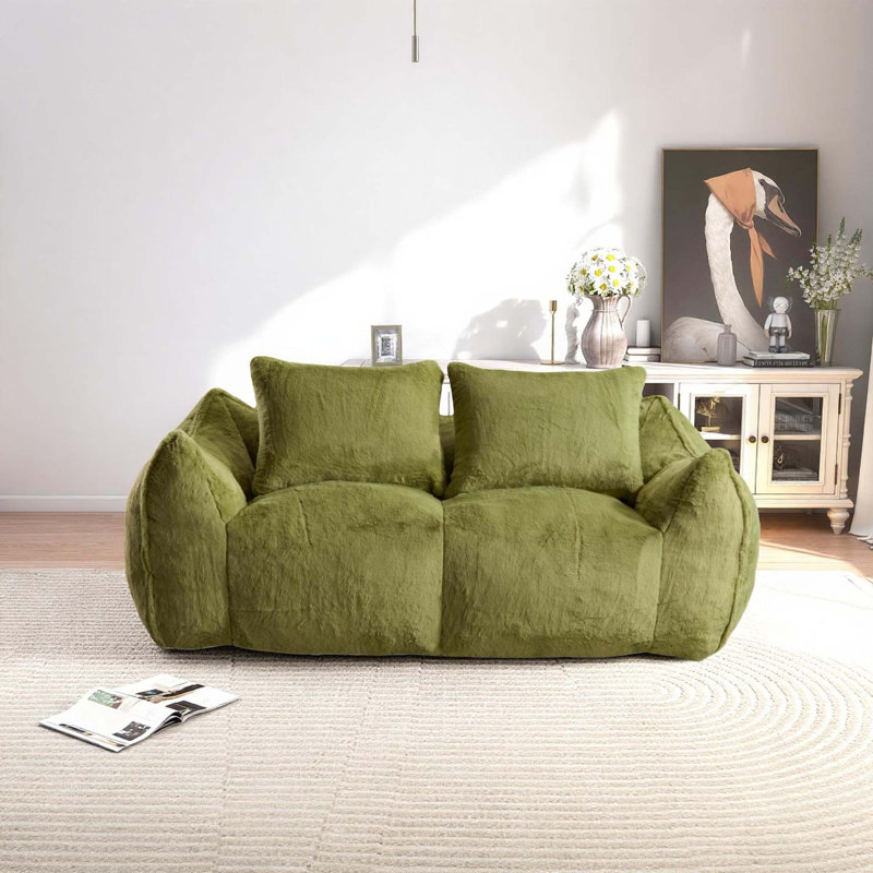75.20" Extra Large Adult Beanbag Sofa, No Assembly Required, Green Faux Leather