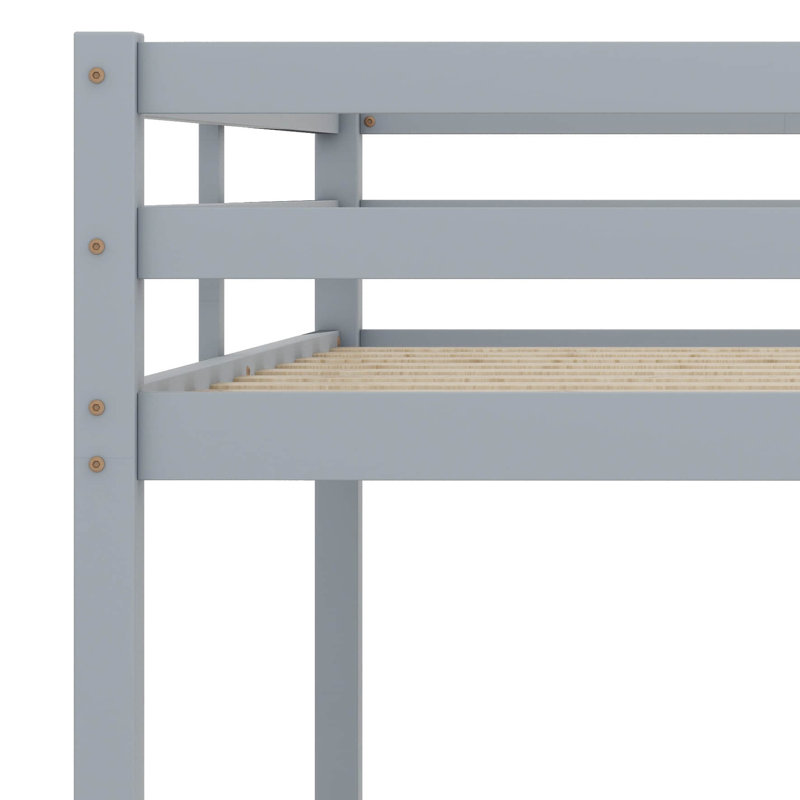 Full Size Rubber Wood Loft Bed With Ladder, Gray