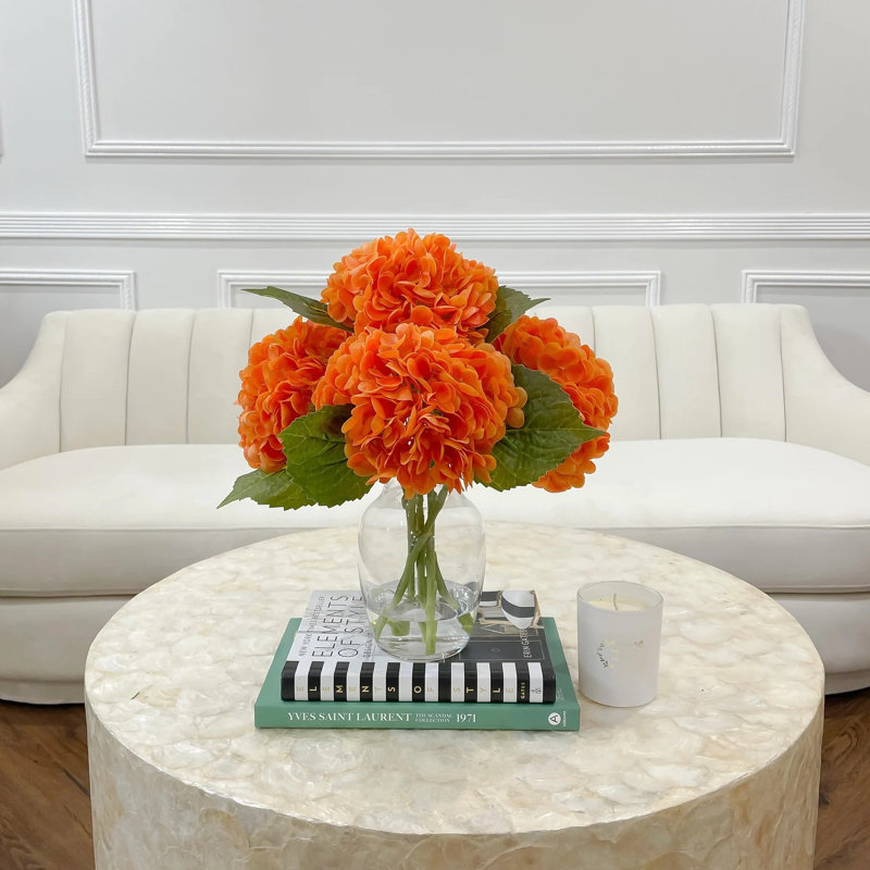 Hydrangea Centerpiece In Vase, Orange
