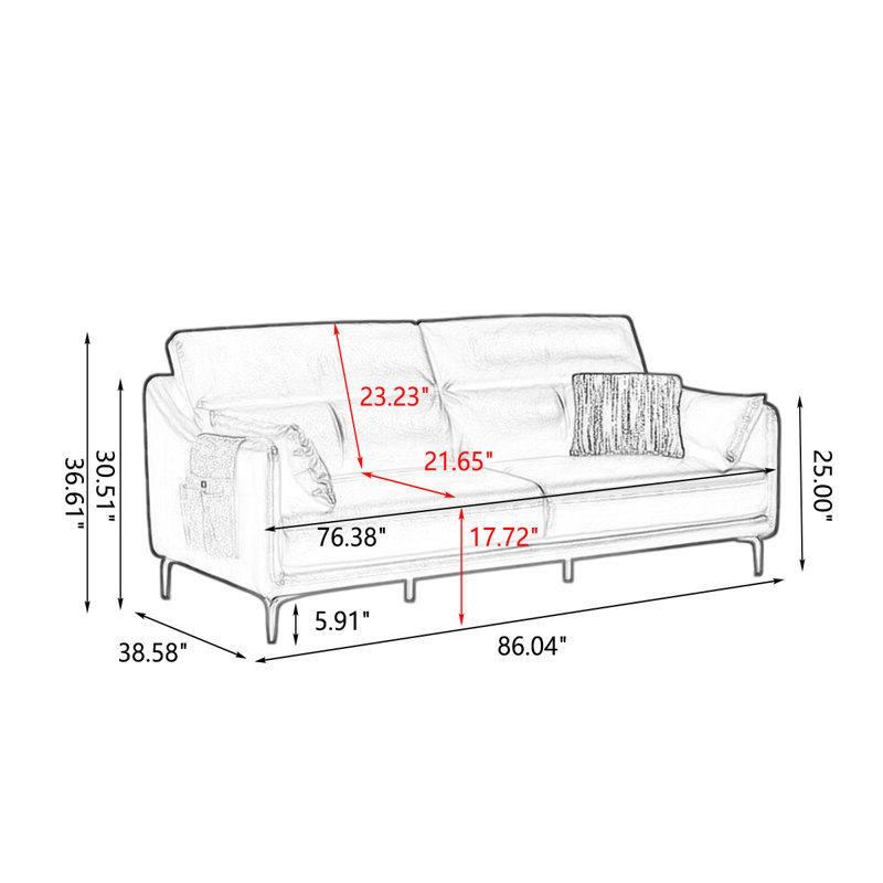 Causeuse-coussin standard en cuir véritable blanc, H 36,61 po x l 85,04 po x P 38,58 po, Blanc
