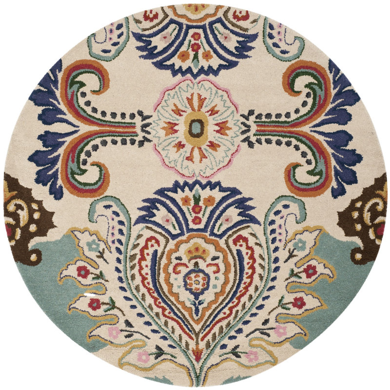 Rudra Hand Tufted Wool Floral Rug, Round 7'