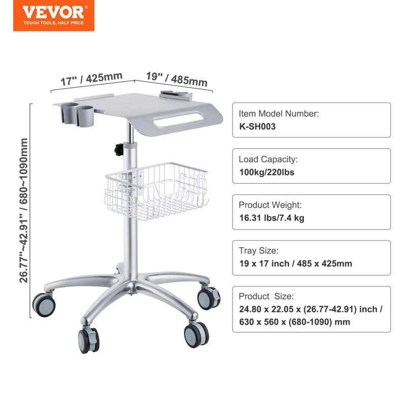 Chariot de laboratoire H 26,77 po x l 17 po