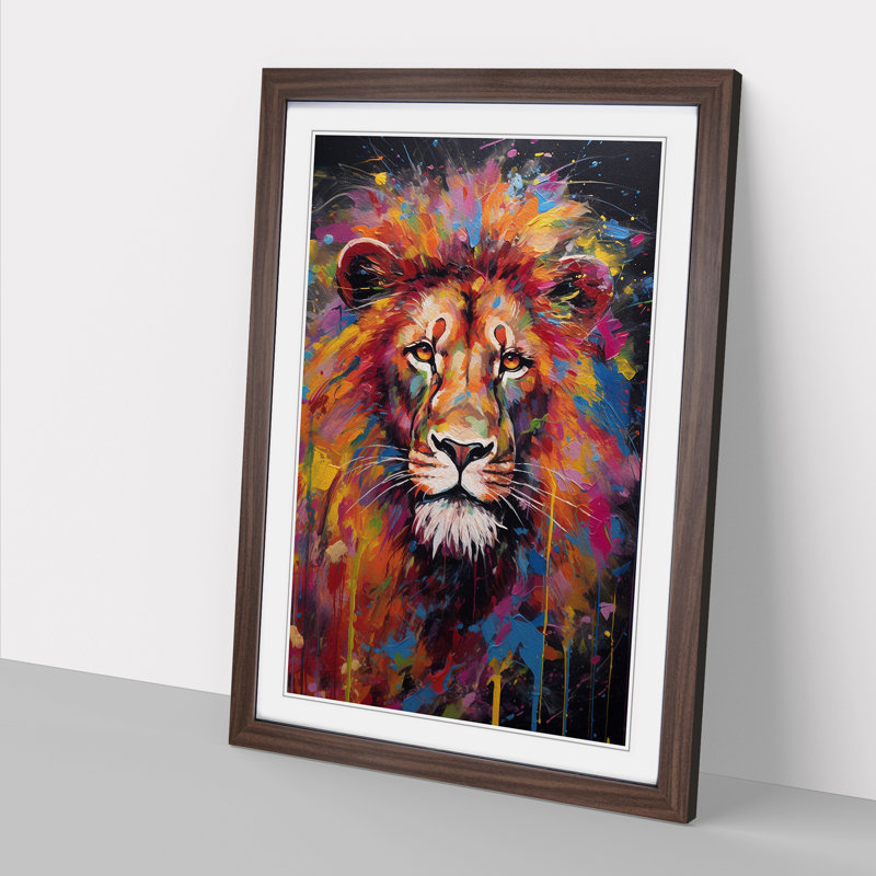Lion Expressionism Art - Framed Print, 64cm H x 46cm W x 2cm D, Walnut Framed