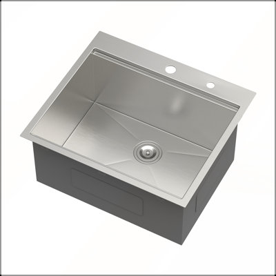 Évier utilitaire encastrable de 12 po de profondeur, 25 po x 22 po, lavabo à montage sur le dessus en acier inoxydable de calibre 16 pour salle de lavage, durable et spacieux