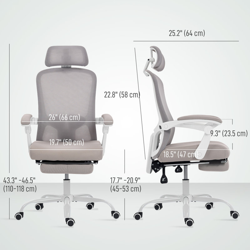 Fauteuil de bureau ergonomique, chaise d'ordinateur inclinable en filet, gris, Gris