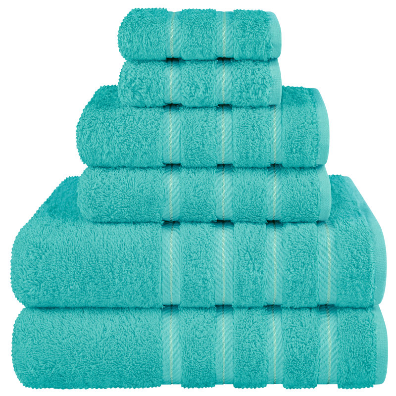 100% Cotton Premium Turkish Bath Towel Set, 6 Piece Super Soft and Absorbent Darcelle Collection, Turquoise Blue