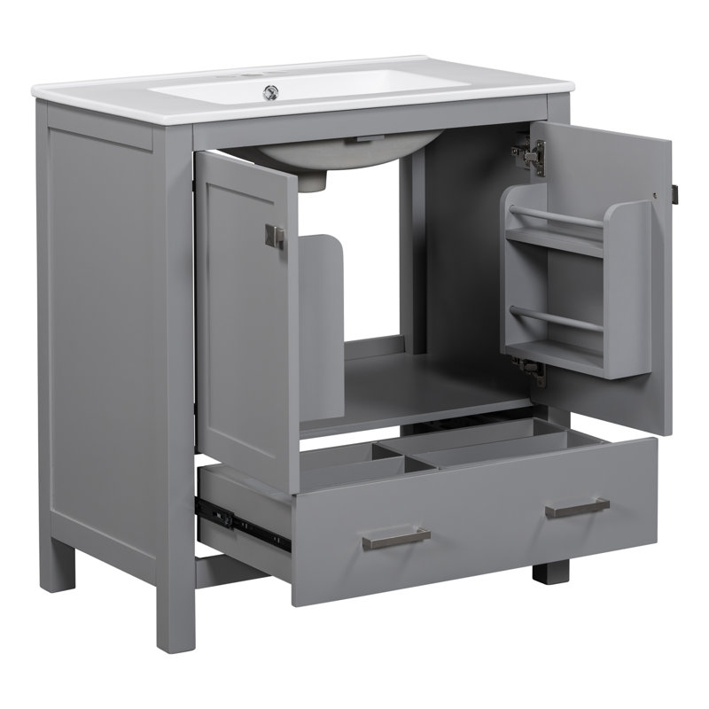 Meuble-lavabo autoportant 30 po, Argent, Gris