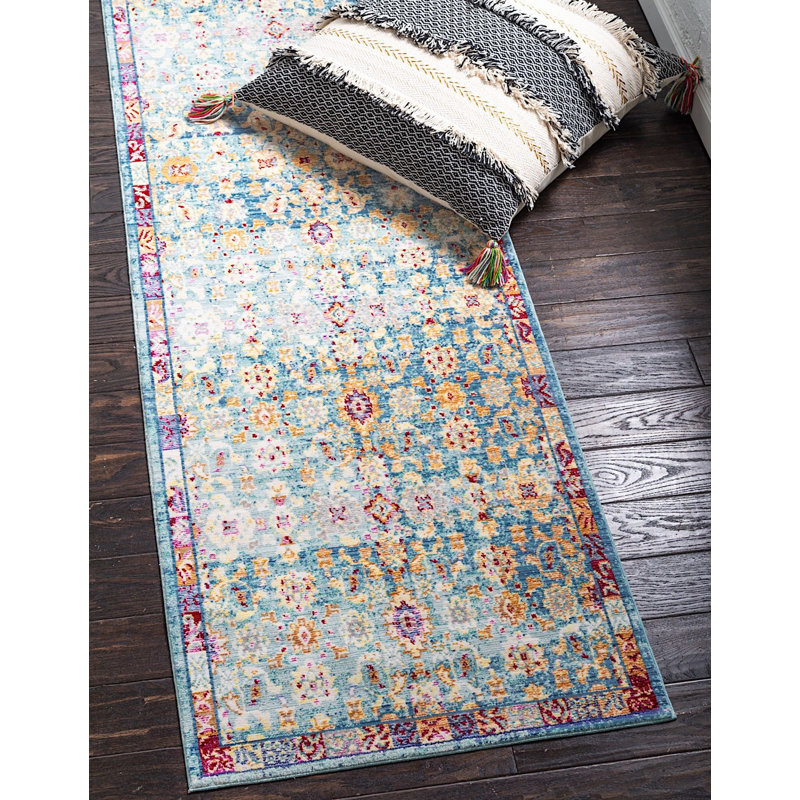 Tapis bleu / crème Donminique Southwestern, Tapis de couloir 2 pi 7 po x 9 pi 10 po