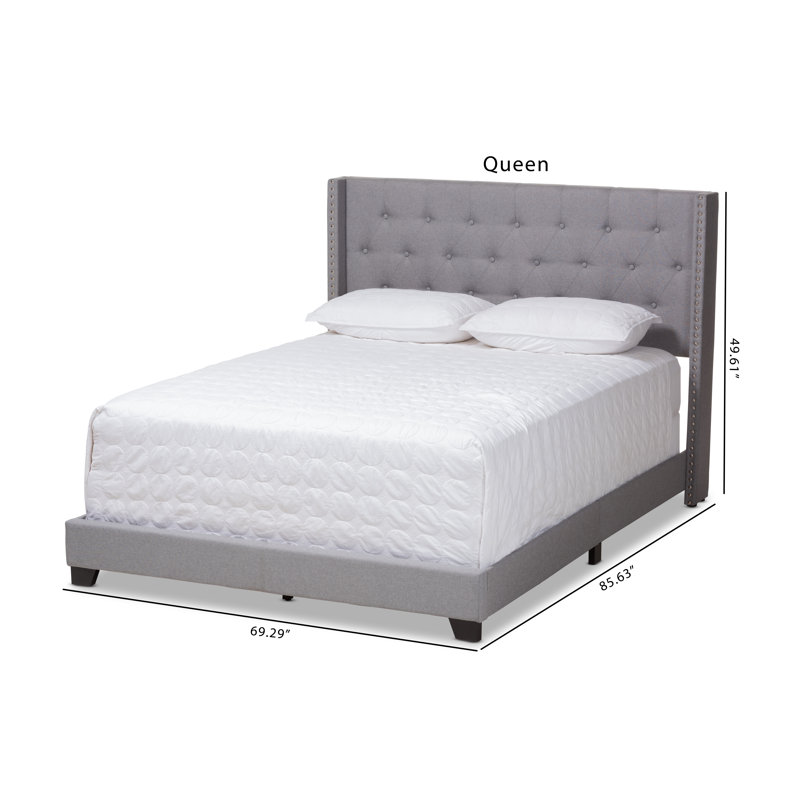 Evis Upholstered Wingback Bed, Queen, Light Gray