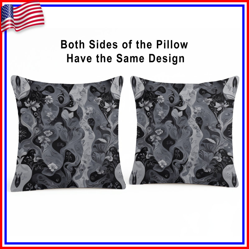 Coussins décoratifs noirs et blancs à motif floral, 26 po x 26 po