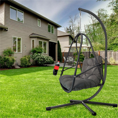 Fauteuil à œufs pivotant avec support intérieur et extérieur en rotin et osier avec support en C