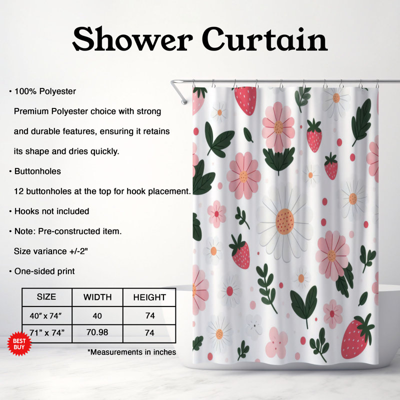 Rideau de douche standard 1 pièce Blossom & Berry Mix, H 74 po x l 71 po